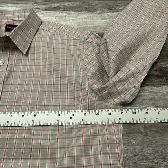 Untuckit Kuleto Cream Red‎ Gray Mens L Slim Fit Glen Check Plaid Button Up Shirt - Picture 7 of 9